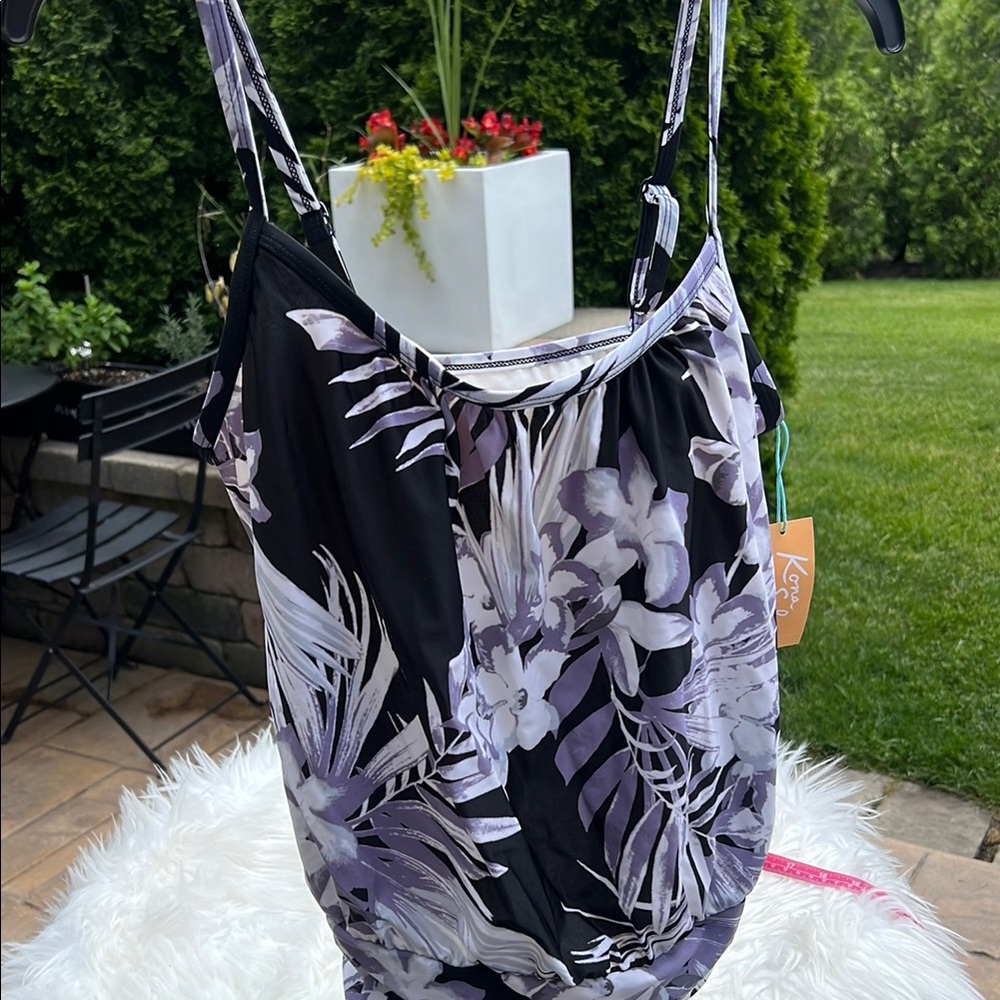 NWT Kona Sol Black and Lavender Floral Tankini